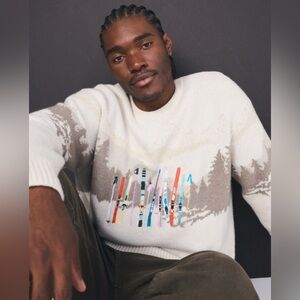 Abercrombie & Fitch White and Brown Crewneck Sweater